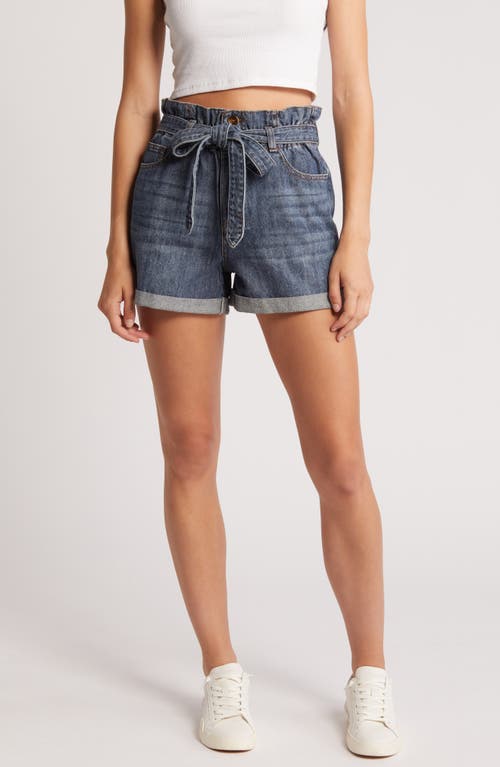 Paperbag Waist Denim Shorts in Blue