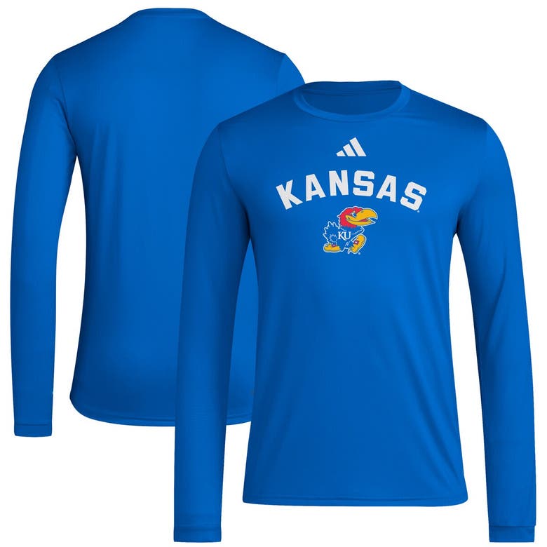 Shop Adidas Originals Adidas  Royal Kansas Jayhawks Alternate Pre-game Hook Aeroready Long Sleeve T-shirt