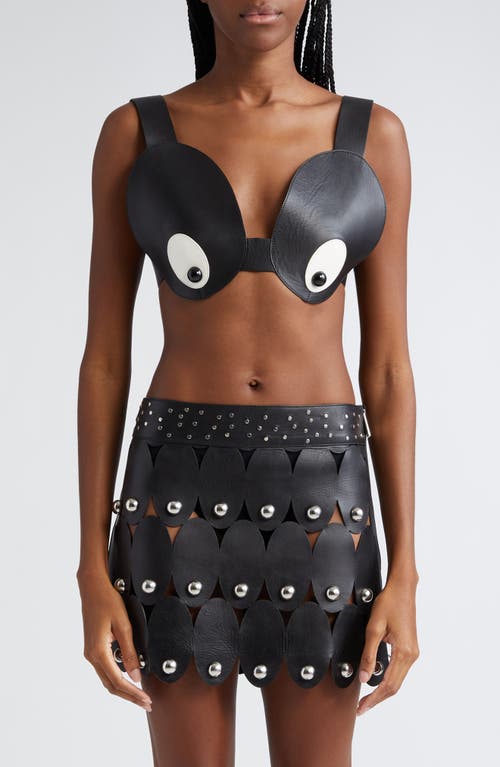 Area Eyes Appliqué Leather Bra Top Black at Nordstrom,