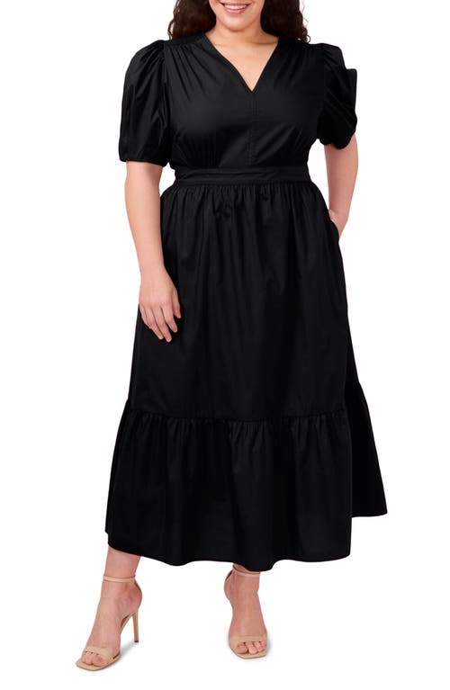Puff Sleeve Cotton Maxi Dress in Rich Black