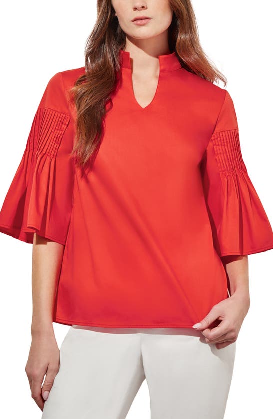 Shop Ming Wang Pleated Bell Sleeve Top In Flamenco