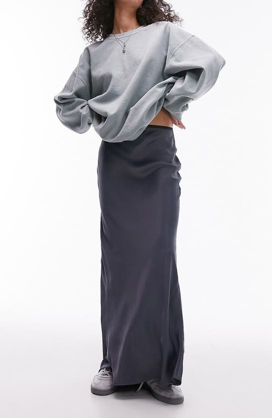 Shop Topshop Bias Cut Satin Maxi Skirt In Charcoal
