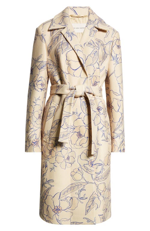 Dries Van Noten Floral Wool-blend Trench Coat In Ecru