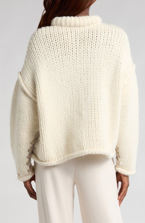Lunya Lofty Wool Blend Whipstitch Mock Neck Sweater In Waltzing Ivory