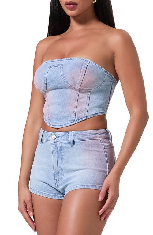 Shop Afrm Reid Crop Denim Tube Top In Blue Pink Denim Wash