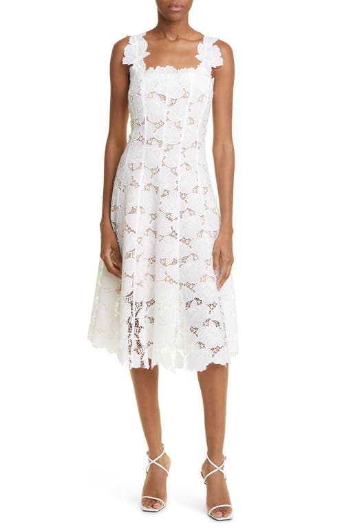 Oscar de la Renta Floral Lace Midi Dress in White