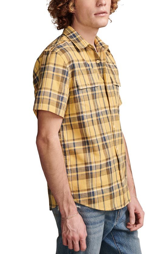 Shop Lucky Brand Plaid Short Sleeve Cotton Button-up Shirt In Yellow Plaid