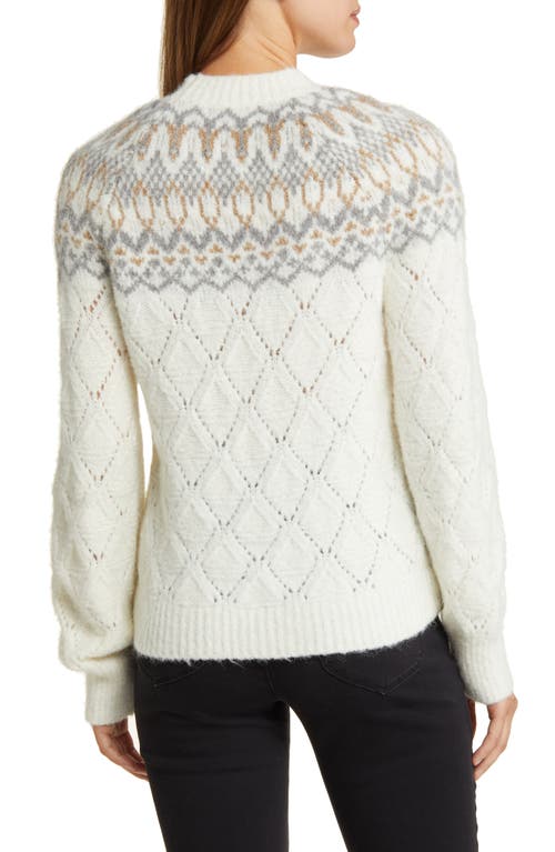 Wit & Wisdom Fair Isle Pointelle Sweater In Winter White/camel Multi
