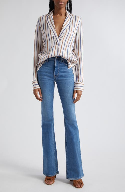 Veronica Beard Lusanne Stripe Long Sleeve Top In Sand/slate Blue