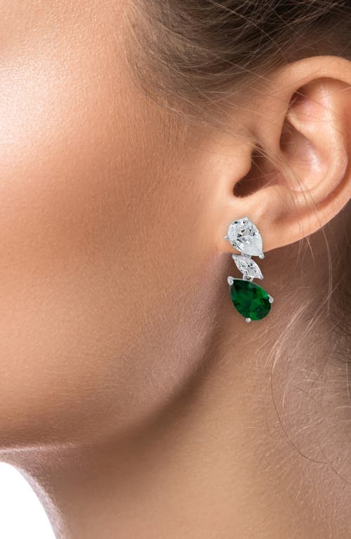 Kenneth Jay Lane Pear Marquise Drop Earrings In Emerald/silver
