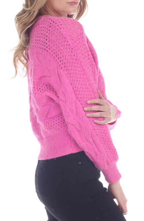 Shop Rain And Rose Eyelet Sweater In Fuchsia