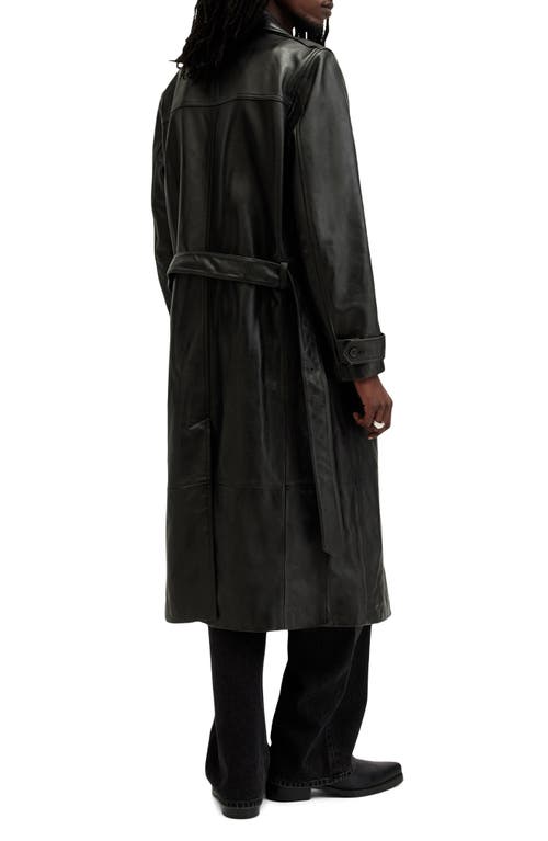 Shop Allsaints Neo Belted Leather Trench Coat In Black