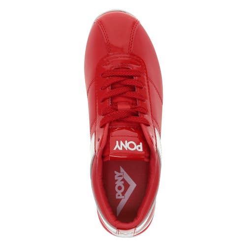 Pony Womens Ko-low Patent Genuine Leather Premium Lace Up Athletic Sneaker Shoe In Red/white