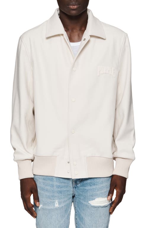 PURPLE BRAND Letterman Wool Blend Varsity Jacket Off White at Nordstrom,