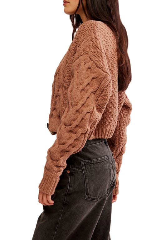 Shop Free People Bonfire Cable Knit Cardigan In Beaver Fur