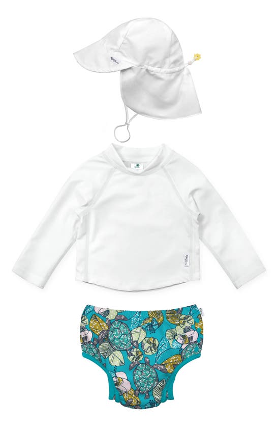 Shop Green Sprouts Long Sleeve Two-piece Rashguard Swimsuit & Sun Hat Set In Turtle Floral