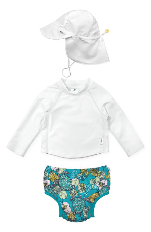 Green Sprouts Long Sleeve Two-Piece Rashguard Swimsuit & Sun Hat Set in Turtle Floral at Nordstrom