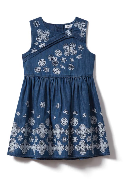 Reiss Kids' Penny Jr. Embroidered Sleeveless Denim Dress In Blue