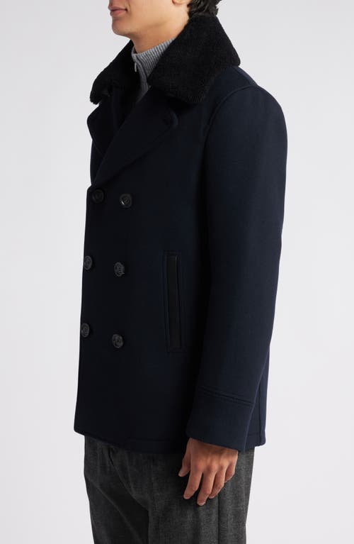 Mackage Cole Wool Peacoat With Genuine Shearling Collar In Navy