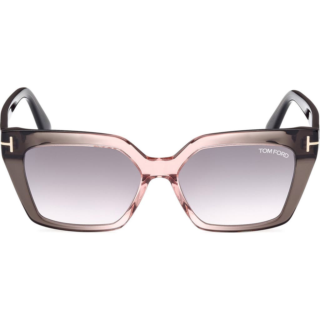 Tom Ford Winona 53mm Gradient Polarized Cat Eye Sunglasses In Shiny Grey Rose/rose Mirror
