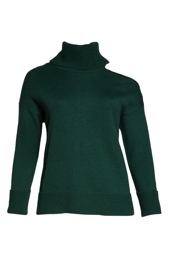 1.state Cut Out Shoulder Turtleneck Smog Yarn Sweater In Pine Green