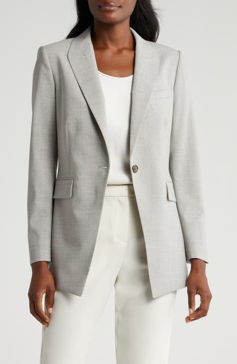 Women's 12 Petite Large Light Heather Gray 100% Wool Blazer Suit
