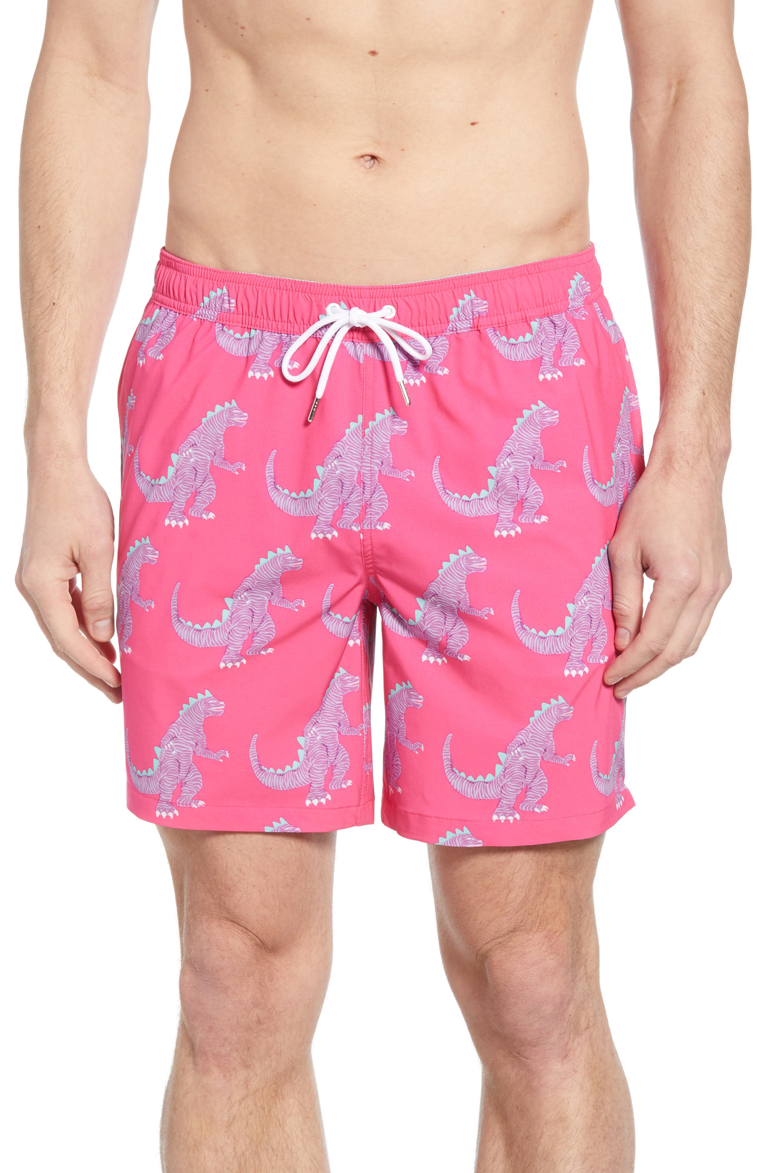 Bonobos 7-Inch Abstract Print Swim Trunks, Pink