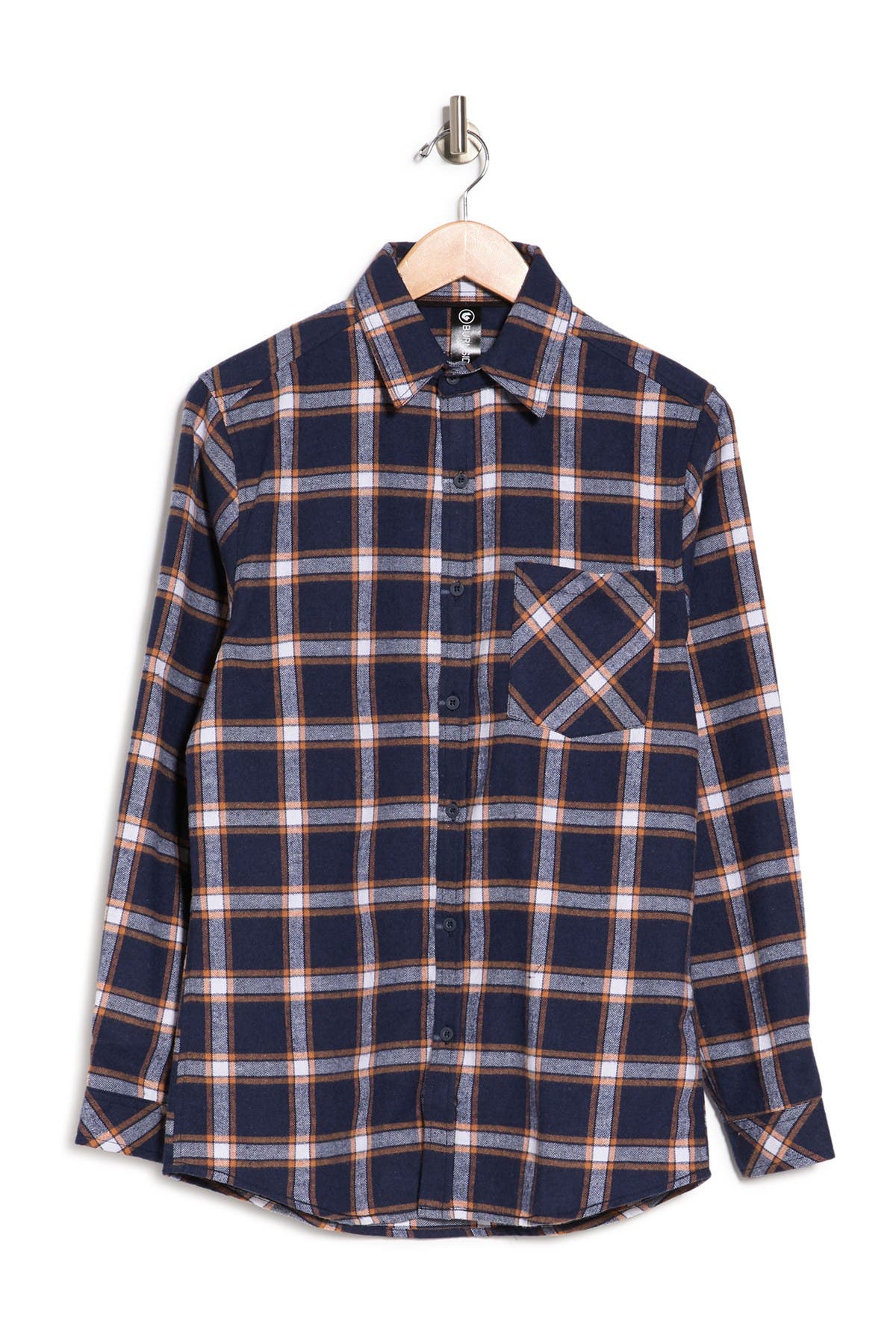 Burnside Plaid Flannel Shirt In Navy/orange