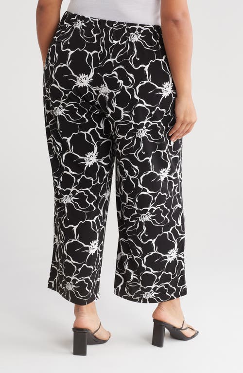 Shop Adrianna Papell Floral Crepe Pants In Black/white Exploded Floral