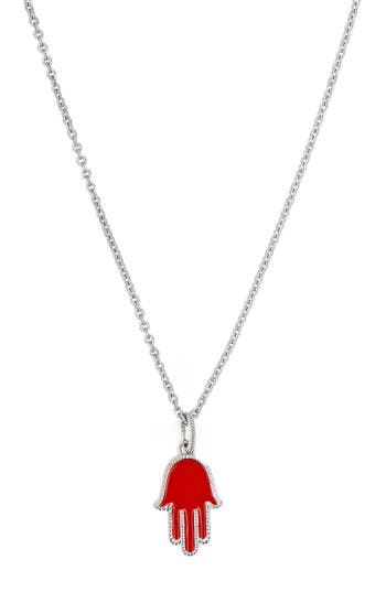 Shop Judith Ripka Little Jewels Hamsa Enamel Pendant Necklace In Silver/red