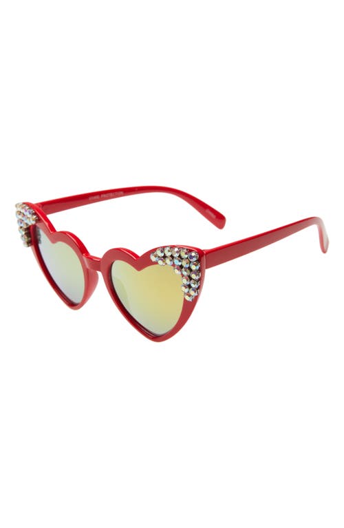 Rad + Refined Mini Heart Crystal Sunglasses in Red/Gold Mirror