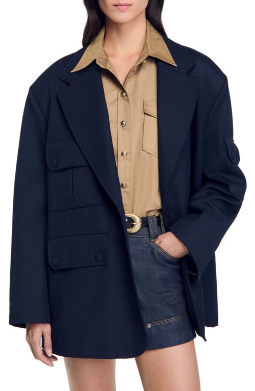 Shop Sandro Oversized Suit Jacket In Navy Blue