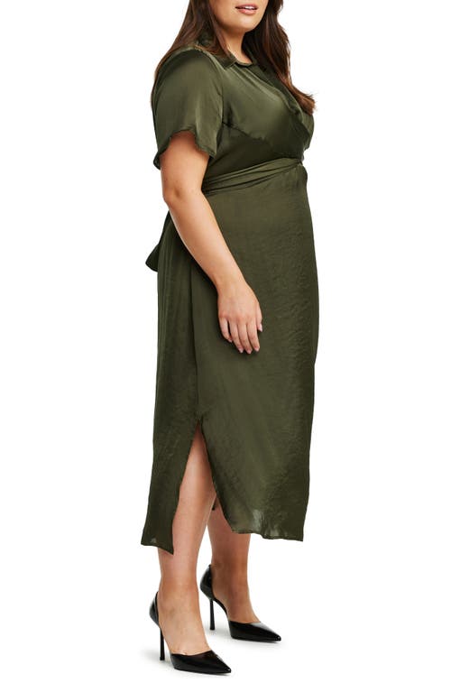 Shop Estelle Oasis Tie Back Satin Midi Dress In Olive