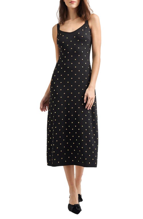Misook Modern Fit Gold Stud Midi Soft Knit Tank Dress In Black