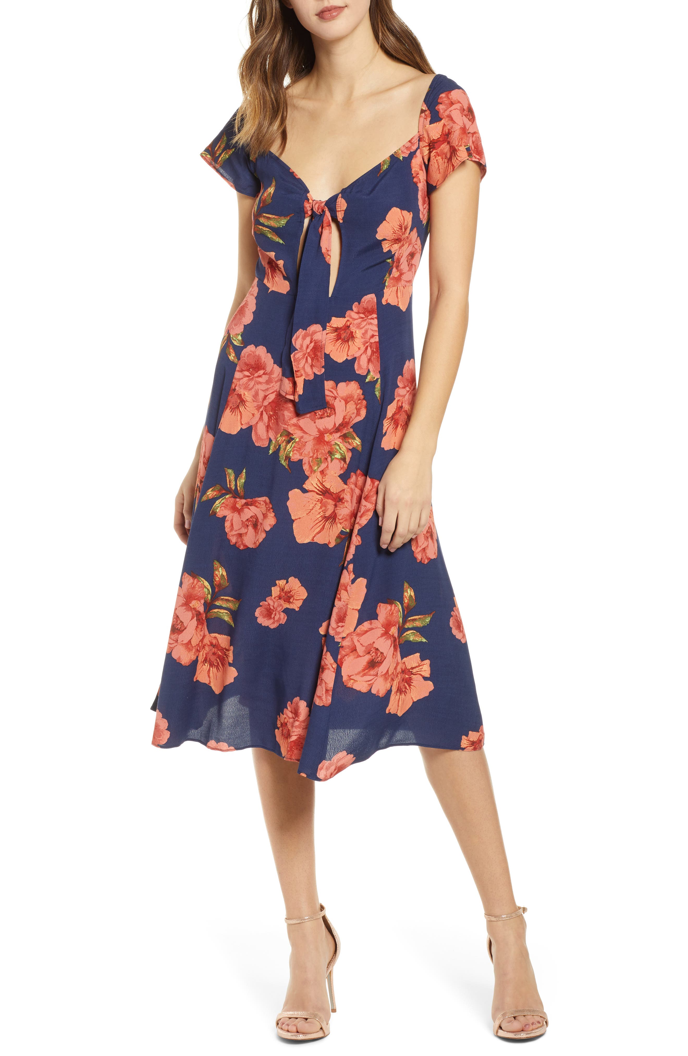 Leith Tie Front Midi Dress, Blue