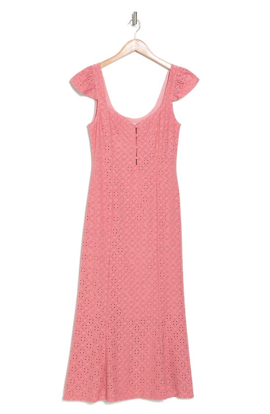 Wayf Cap Sleeve Embroidered Eyelet Maxi Dress In Rose
