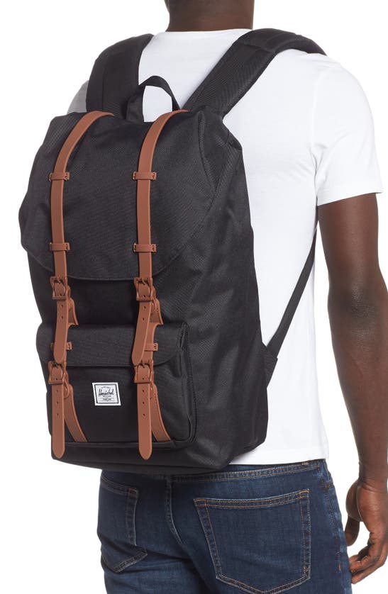 Shop Herschel Supply Co . Little America Backpack In Black/saddle Brown