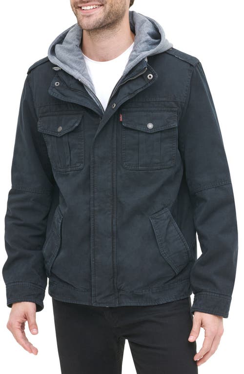 Shop Levi's Levis Detachable Hood Utility Jacket In Navy