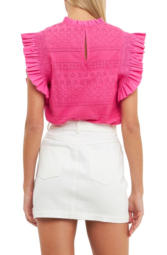 Shop English Factory Embroidered Ruffle Blouse In Fuchsia