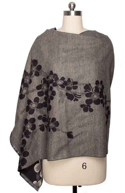 Saachi Floral Reversible Scarf In Black/grey/white
