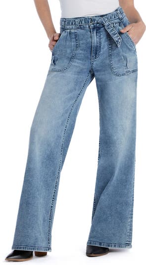 HINT OF BLU Mighty Belted High Waist Wide Leg Jeans | Nordstrom