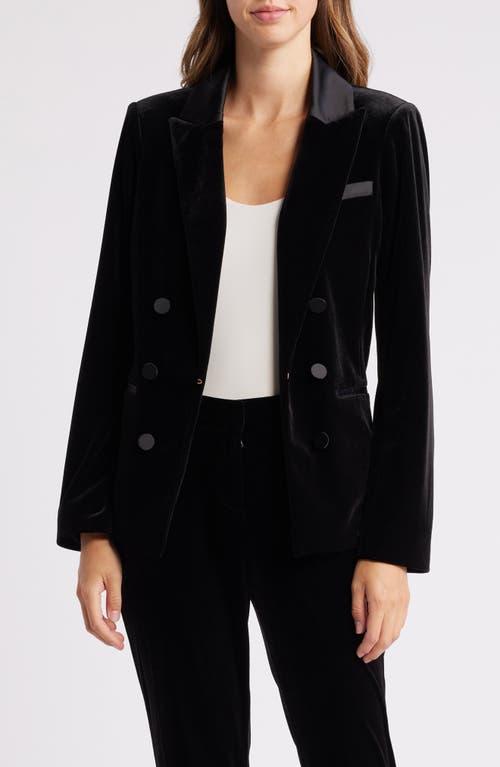 Shop Tahari Asl Faux Double Breasted Velvet Blazer In Black