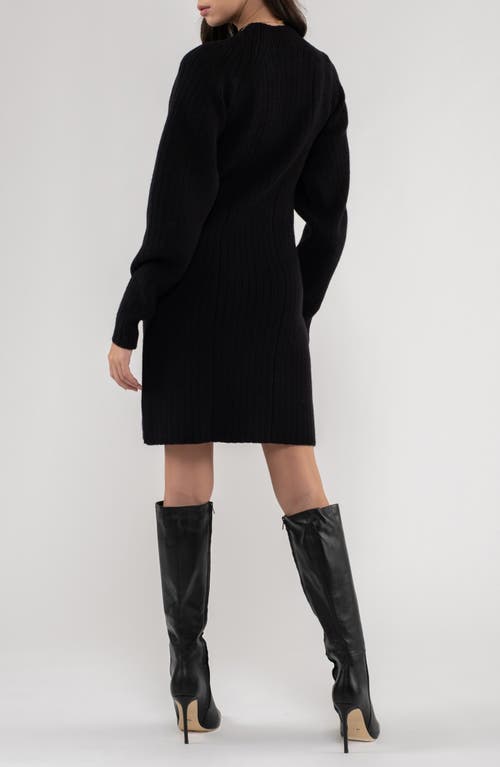 August Sky Ribbed Long Sleeve Sweater Minidress In Black