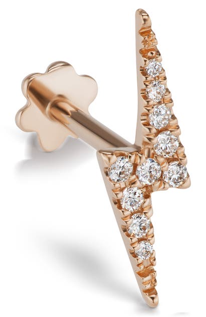 Maria Tash 11mm Diamond Lightning Bolt Stud Earring In Rose Gold/ Diamond