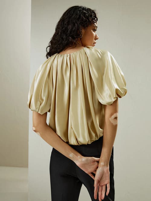 Shop Lilysilk Puff Short Sleeve Watershine Silk Top In Beige