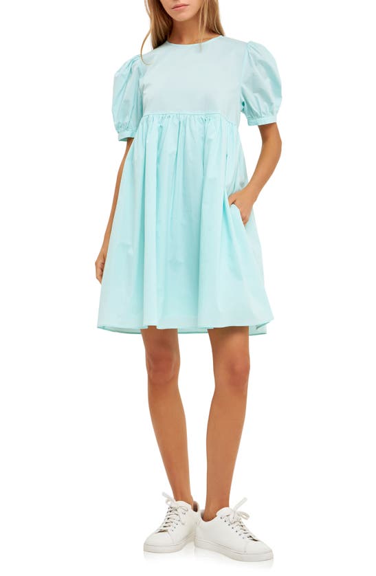 Shop English Factory Puff Sleeve Cotton Babydoll Dress In Mint