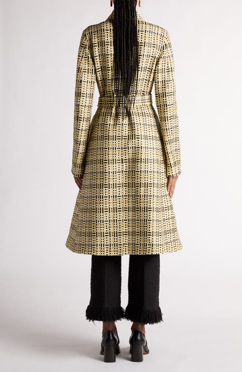 Shop Bottega Veneta Mini Intrecciato Belted Leather Coat In Yellow Multi