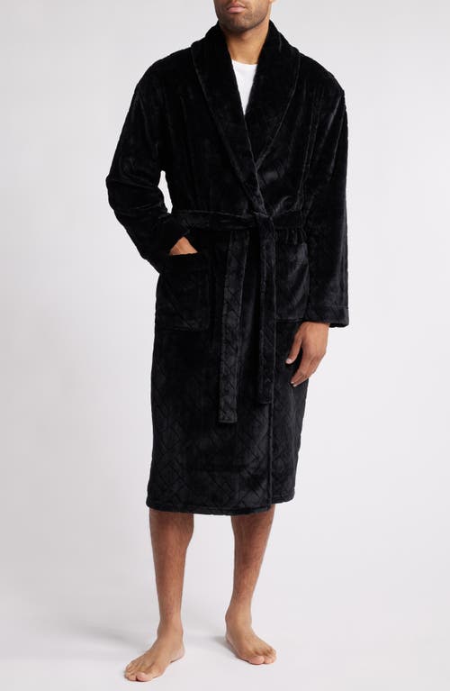 Majestic International Crossroads Basket Weave Fleece Robe in Black 