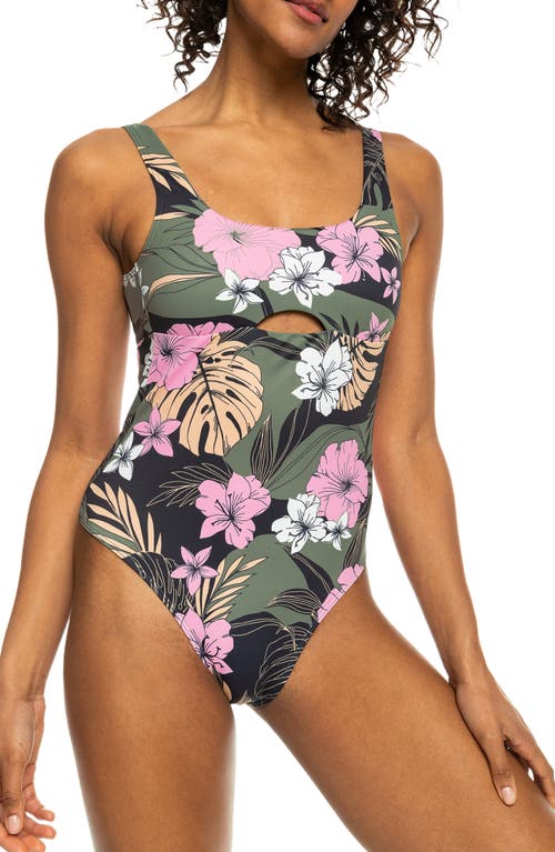 Roxy Pro The Double Line One-piece Swimsuit In Green