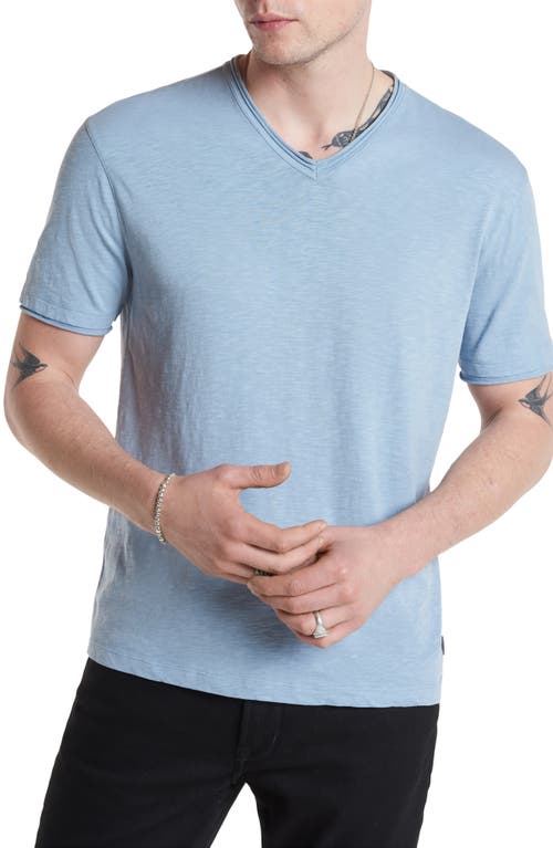 John Varvatos Miles Raw Edge Slub V-Neck T-Shirt Dusted Blue at Nordstrom,